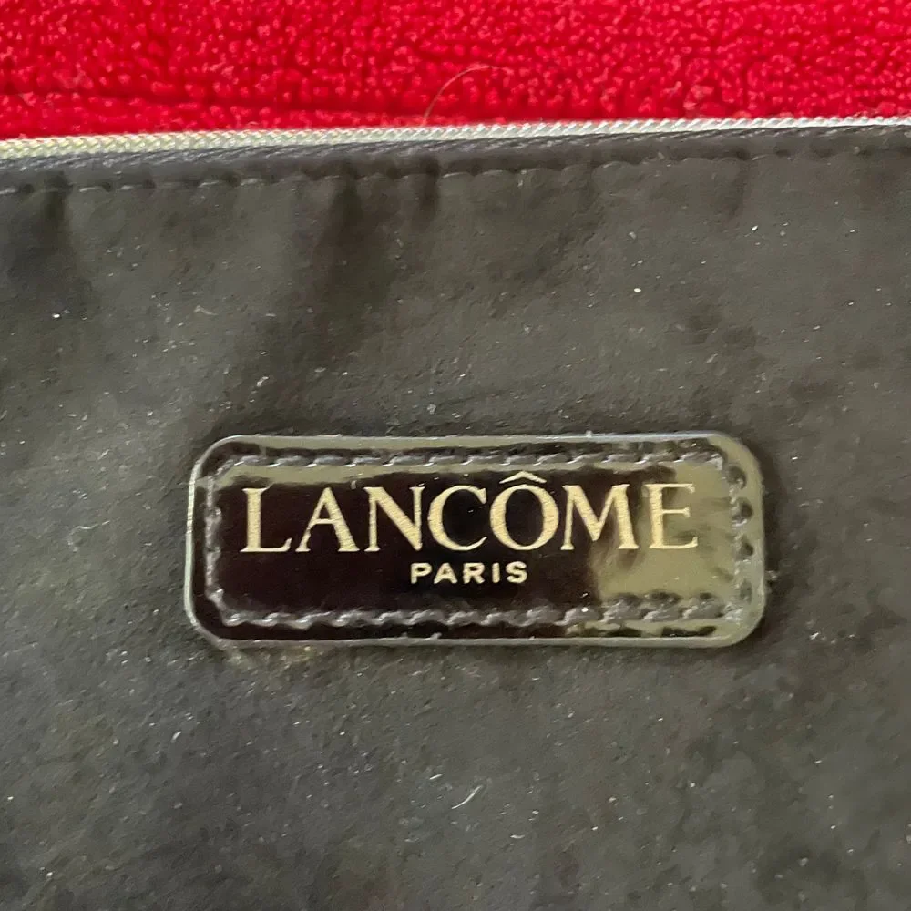 LANCOME Paris Cosmetic Makeup‎ Travel Bag Black Suede with Patent Leather NEW